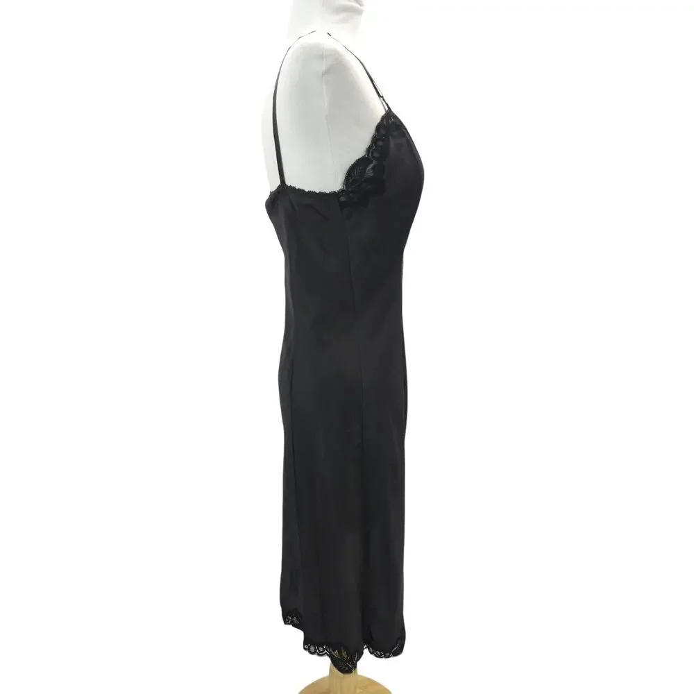 Vintage 1950'S Black Rayon & Lace Full Slip